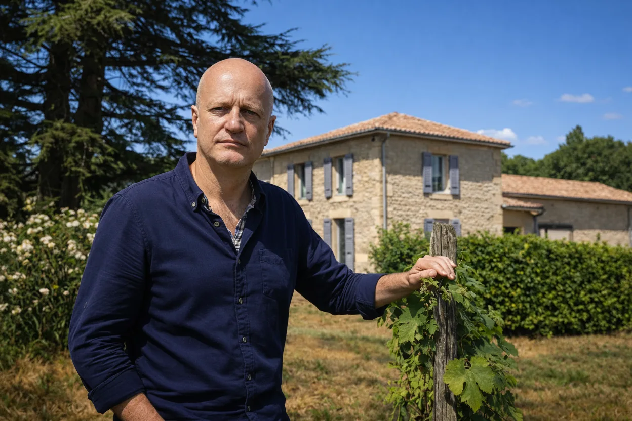 Sébastien Chotard vigneron propriétaire du Domaine La Doussinière dans les vignes en Dordogne Périgord